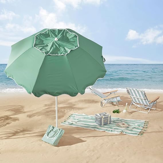 Sombrilla de playa verde vintage de 2,2 m