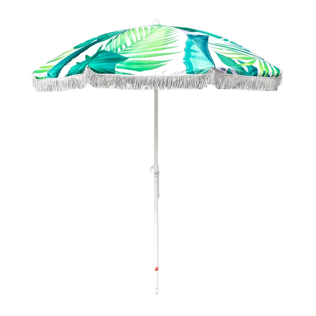 Sombrilla de playa ventilada personalizada de 220 cm con inclinación y poste de barrena de arena
