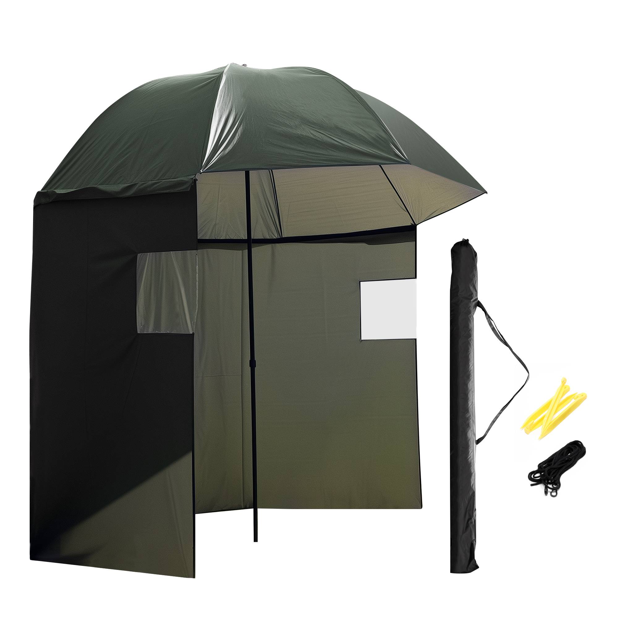 Paraguas de pesca personalizado de 250 cm con pared lateral desmontable y ventanas de visualización