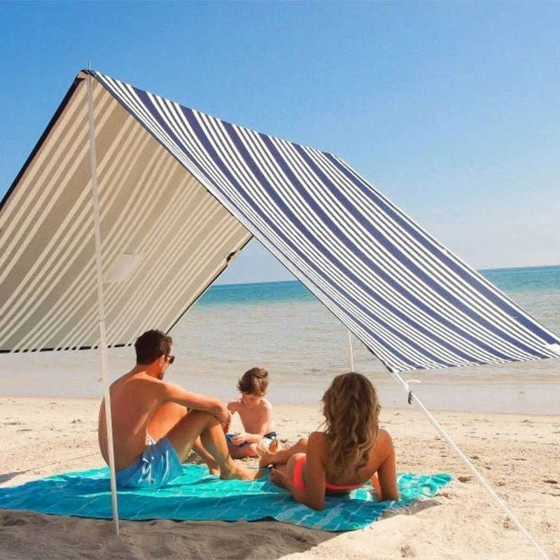 Toldo de playa portátil personalizado de 330 x 180 cm con postes de aluminio