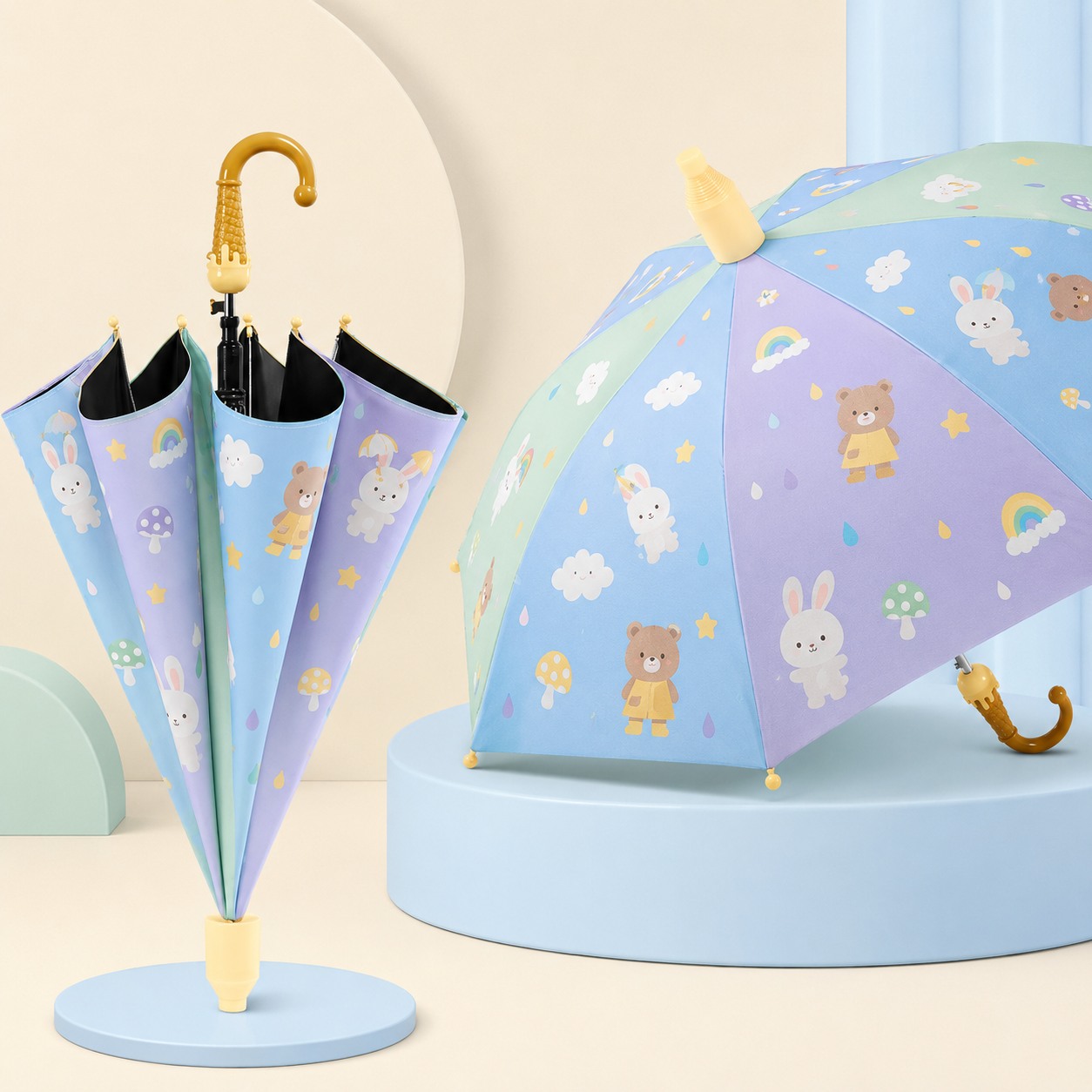 Paraguas automático personalizado para niños de dibujos animados con dosel de vinilo