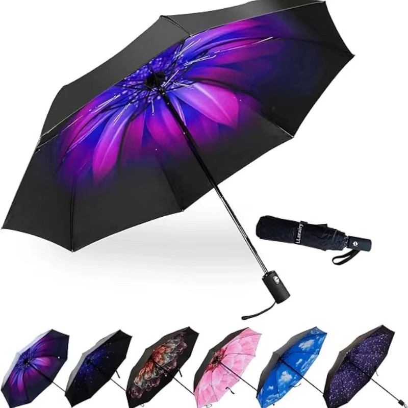 Paraguas plegable automático de colores versátiles